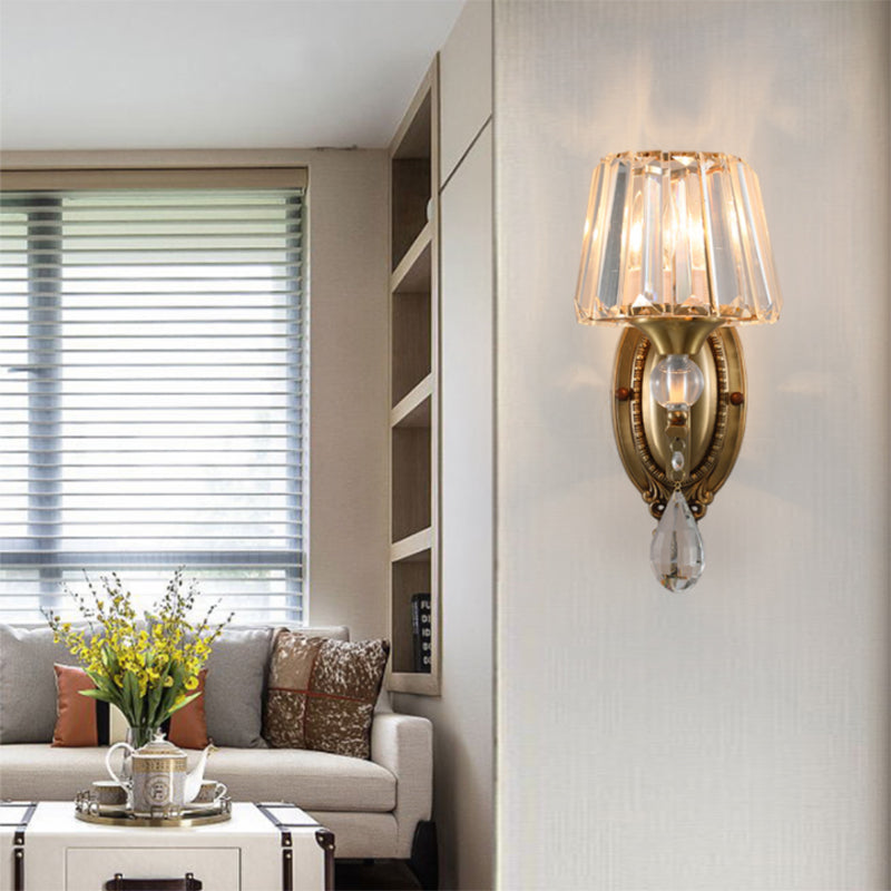 Postmodern Crystal Block Wall Mount Light Sconce in Brass - 1/2 Lights for Living Room