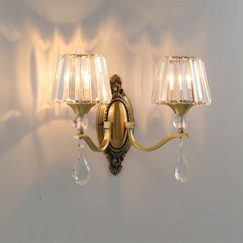 Postmodern Crystal Block Wall Mount Light Sconce in Brass - 1/2 Lights for Living Room