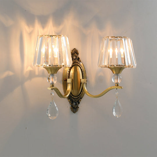 Postmodern Crystal Block Wall Mount Light Sconce in Brass - 1/2 Lights for Living Room