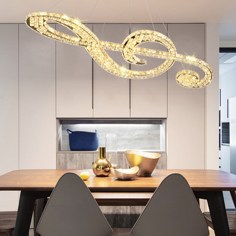LED Musical Note Chandelier - Modern Crystal Suspension Light for Restaurants