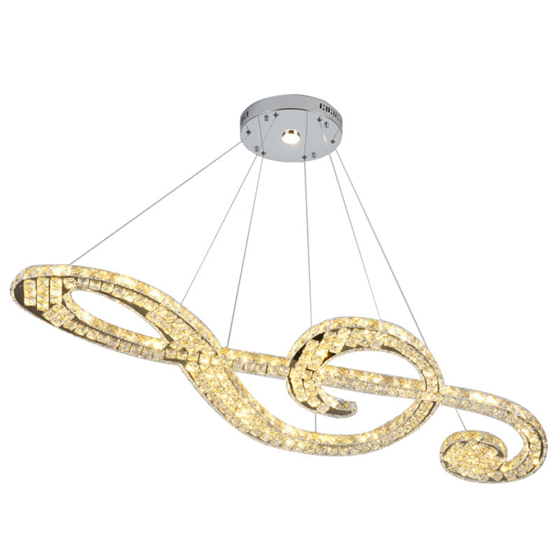 LED Musical Note Chandelier - Modern Crystal Suspension Light for Restaurants