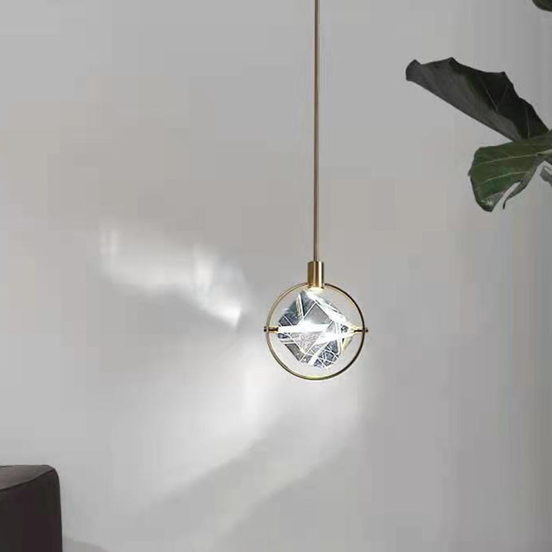 Contemporary LED Crystal Suspension Lamp - Elegant Gold Ring Pendant