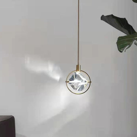 Contemporary LED Crystal Suspension Lamp - Elegant Gold Ring Pendant