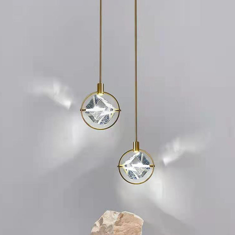 Contemporary LED Crystal Suspension Lamp - Elegant Gold Ring Pendant