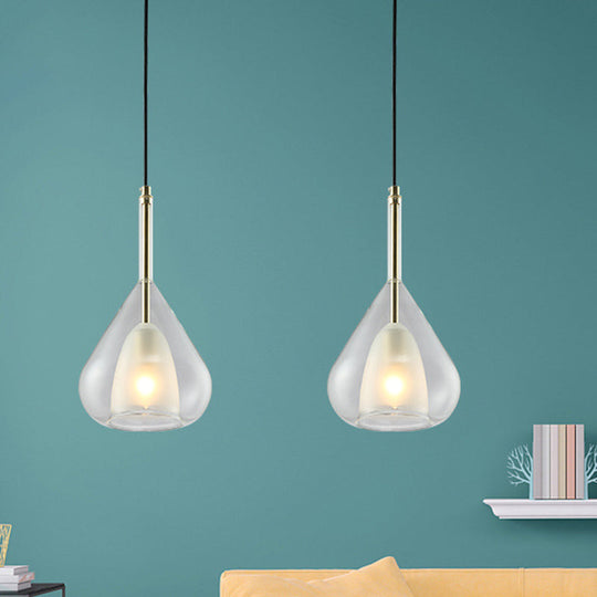 Modern Hanging Pendant Lights - Double Glass Teardrop Design - Ideal for Living Room