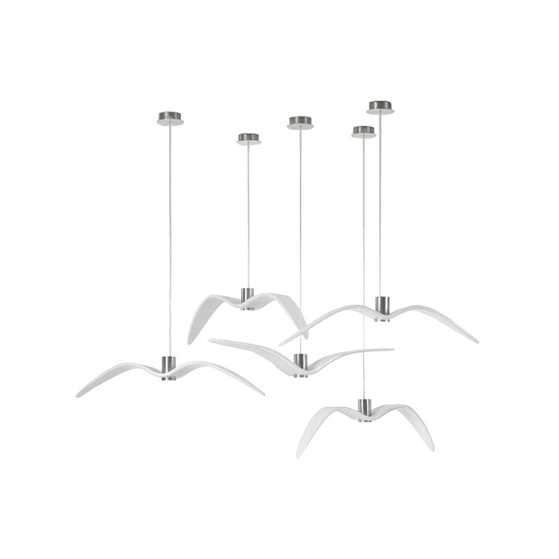 Art Deco Seagulls Hanging Lamp - White, 1-Light, Resin Material, Drop Pendant for Dining Room Decor