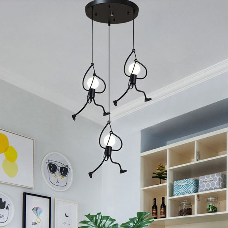Art Deco Black Cartoon Person Suspension Pendant for Bedroom Lighting