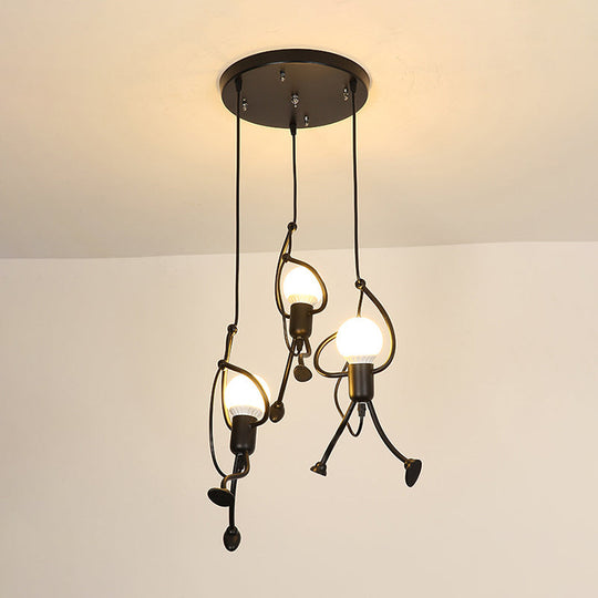 Art Deco Black Cartoon Person Suspension Pendant for Bedroom Lighting