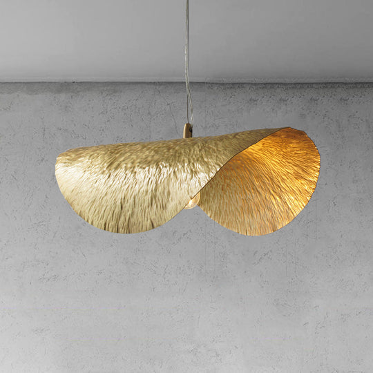 Mid-Century Gold Lotus Leaf Ceiling Pendant: Elegant Metal Hanging Lamp for Restaurants