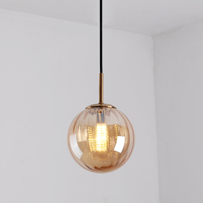 Mid-Century Brass Glass Pendant Light Kit - Restaurant Drop Design
