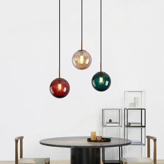 Mid-Century Brass Glass Pendant Light Kit - Restaurant Drop Design
