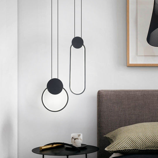 Minimalist LED Pendant Bedroom Lamps – Black Metal Ring Design