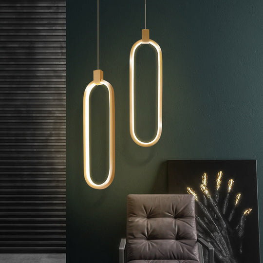 Gold LED Bedroom Pendant Light - Single Head Metal Ceiling Hanging Pendant
