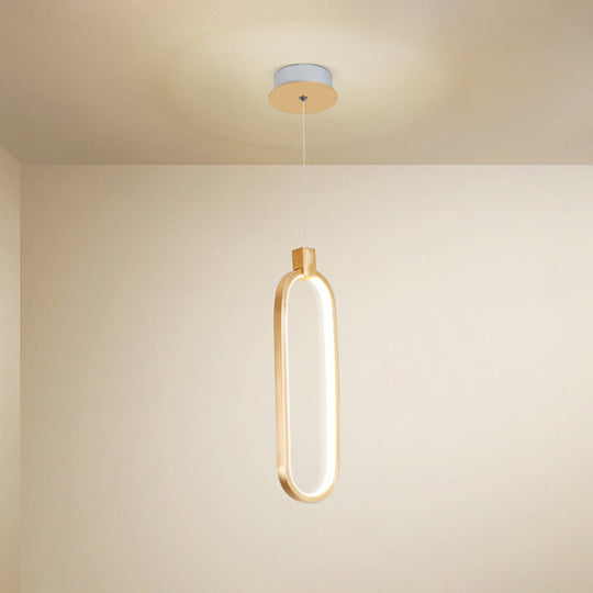 Gold LED Bedroom Pendant Light - Single Head Metal Ceiling Hanging Pendant