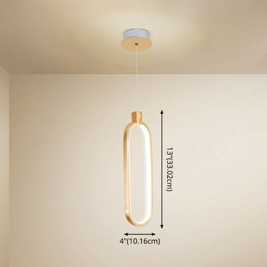 Gold LED Bedroom Pendant Light - Single Head Metal Ceiling Hanging Pendant