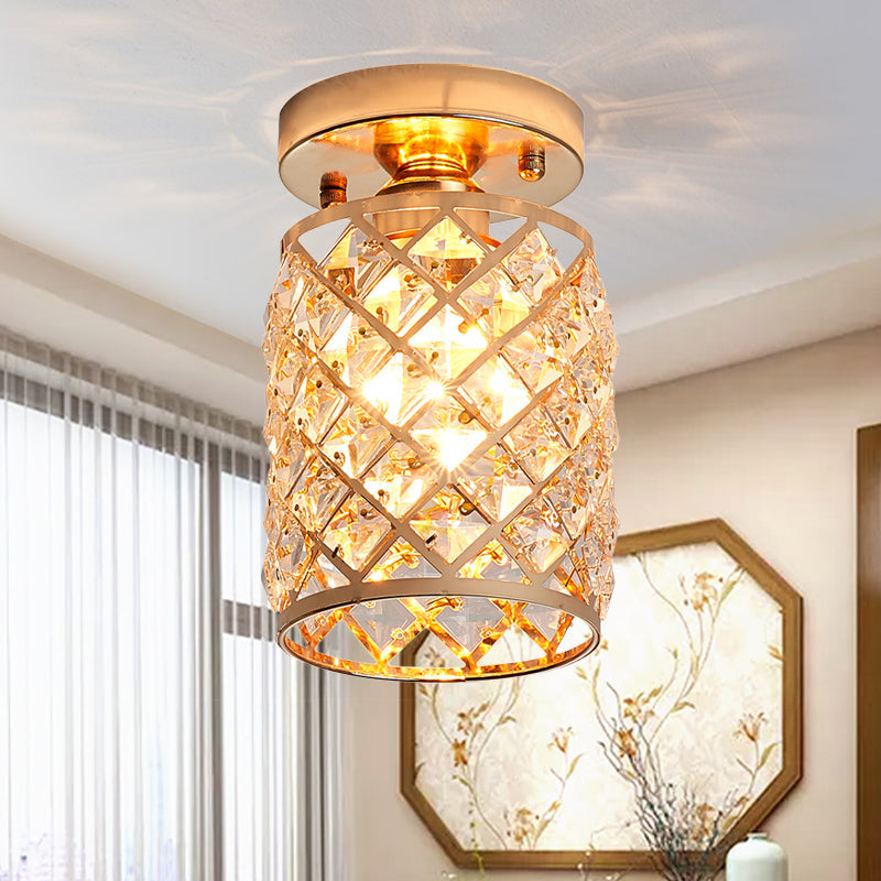 Minimalist Crystal Pineapple Semi-Flush Ceiling Light in Gold