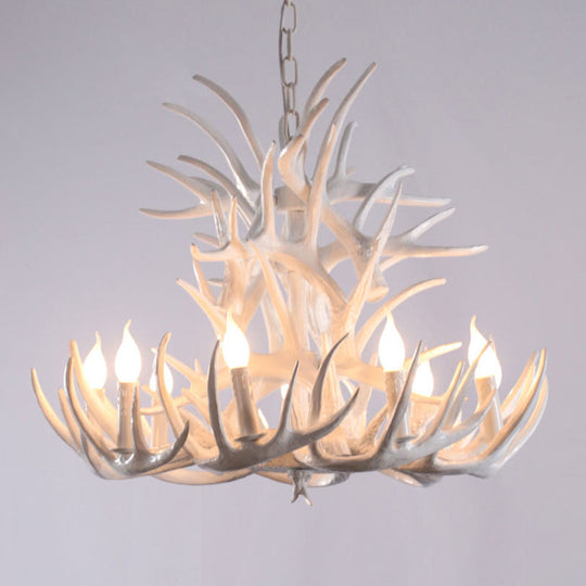 Bare Bulb Antler Chandelier Country Style White Resin Suspension Light for Living Room
