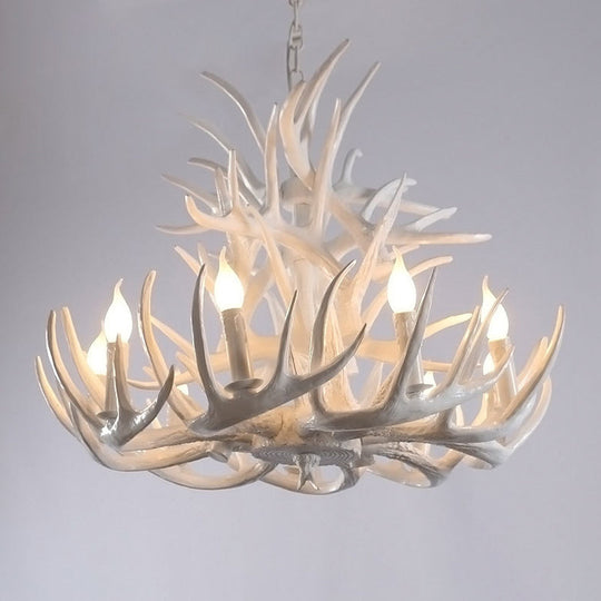 Bare Bulb Antler Chandelier Country Style White Resin Suspension Light for Living Room