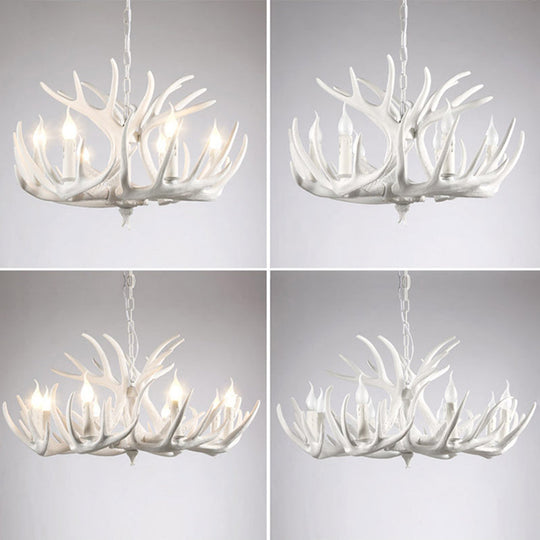 Bare Bulb Antler Chandelier Country Style White Resin Suspension Light for Living Room