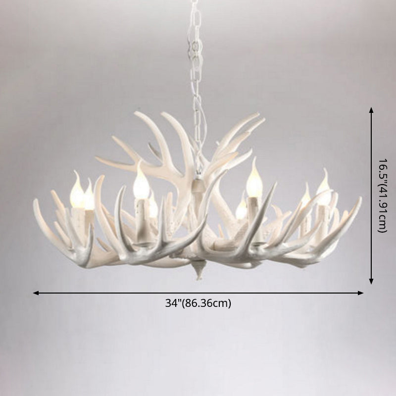 Bare Bulb Antler Chandelier Country Style White Resin Suspension Light for Living Room
