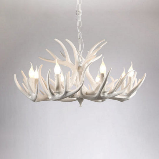 Bare Bulb Antler Chandelier Country Style White Resin Suspension Light for Living Room