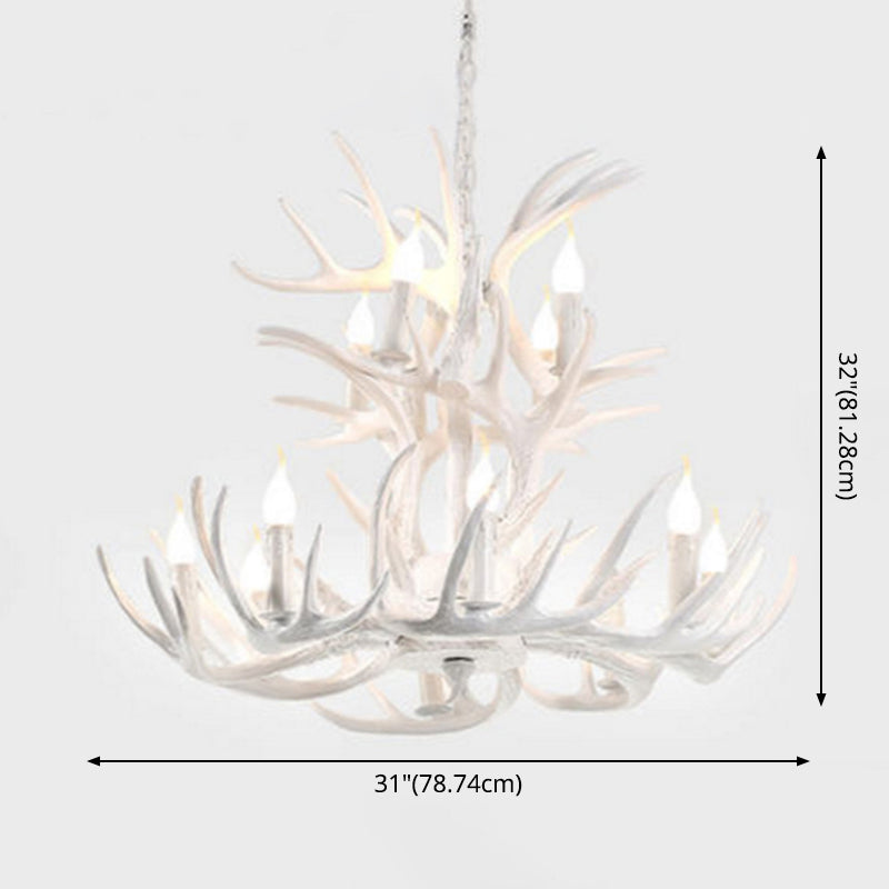 Bare Bulb Antler Chandelier Country Style White Resin Suspension Light for Living Room