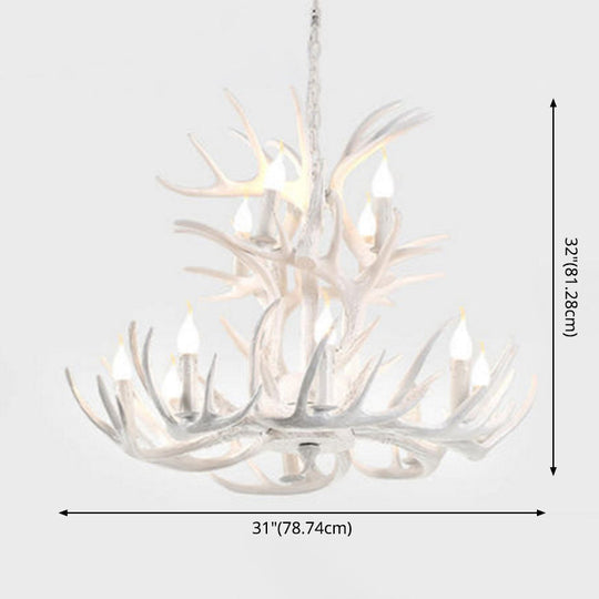 Bare Bulb Antler Chandelier Country Style White Resin Suspension Light for Living Room