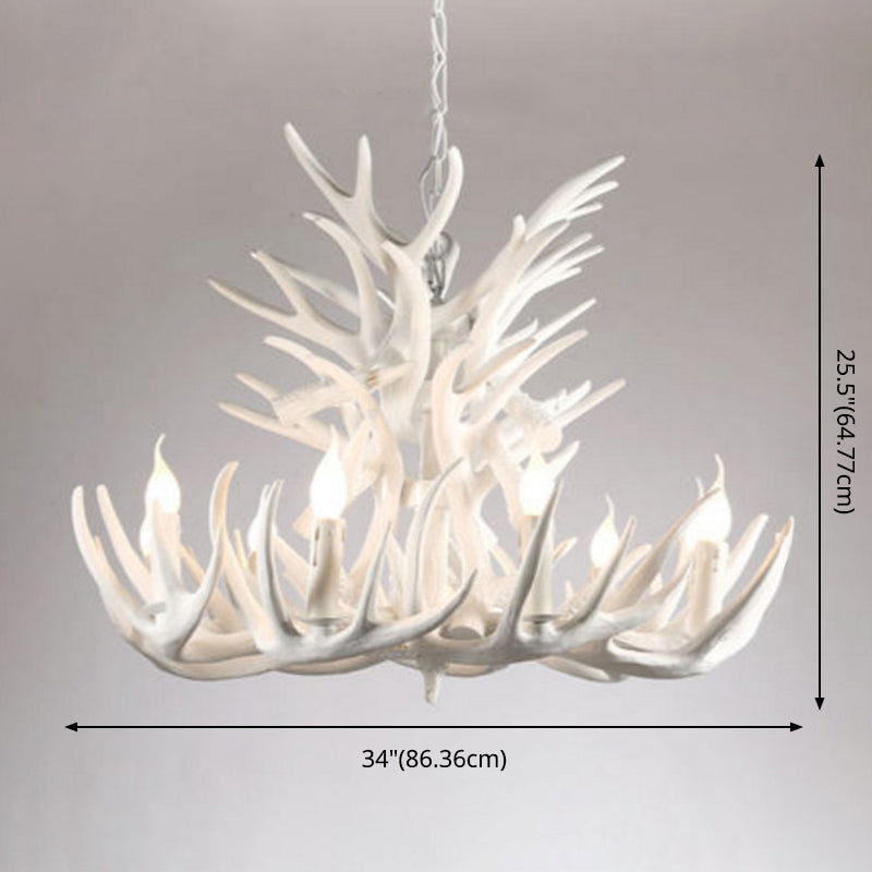 Bare Bulb Antler Chandelier Country Style White Resin Suspension Light for Living Room