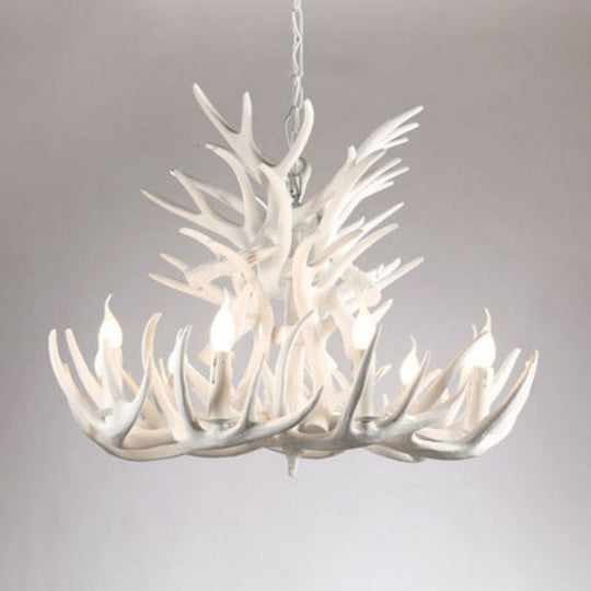 Bare Bulb Antler Chandelier Country Style White Resin Suspension Light for Living Room