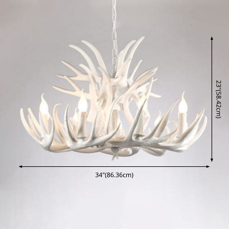 Bare Bulb Antler Chandelier Country Style White Resin Suspension Light for Living Room