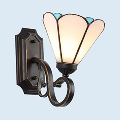 Tiffany Style Mission Wall Mount Fixture - Stained Glass 1 Light Wall Sconce in Blue-White/Blue/Beige/White
