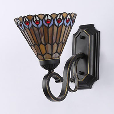 Tiffany Style Mission Wall Mount Fixture - Stained Glass 1 Light Wall Sconce in Blue-White/Blue/Beige/White