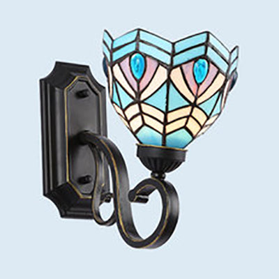 Tiffany Style Mission Wall Mount Fixture - Stained Glass 1 Light Wall Sconce in Blue-White/Blue/Beige/White
