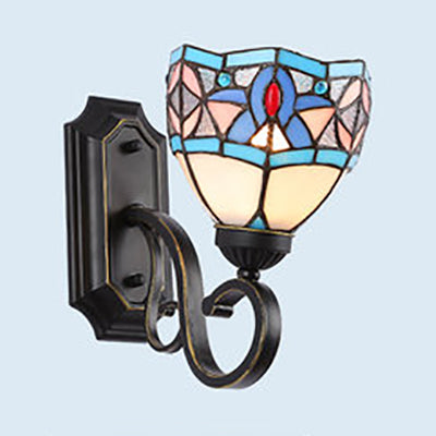 Tiffany Style Mission Wall Mount Fixture - Stained Glass 1 Light Wall Sconce in Blue-White/Blue/Beige/White