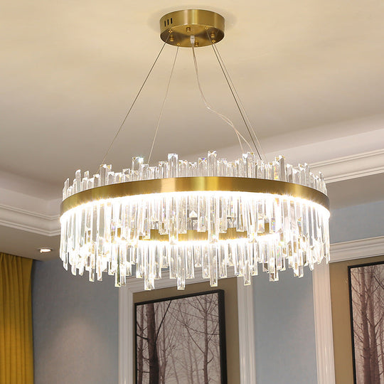 Gold Circle LED Chandelier Lamp - Postmodern Crystal Block - Multiple Sizes Available