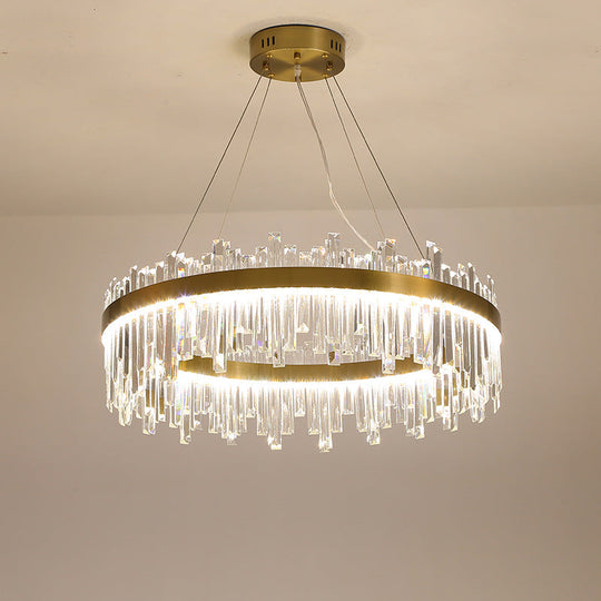 Gold Circle LED Chandelier Lamp - Postmodern Crystal Block - Multiple Sizes Available