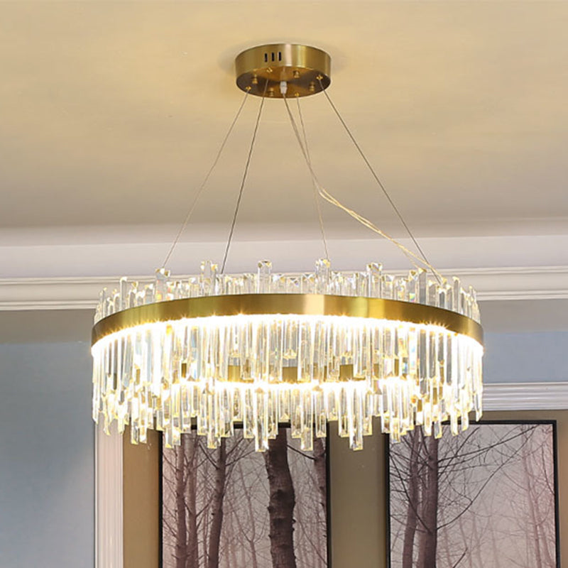 Gold Circle LED Chandelier Lamp - Postmodern Crystal Block - Multiple Sizes Available