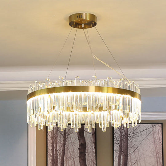 Gold Circle LED Chandelier Lamp - Postmodern Crystal Block - Multiple Sizes Available