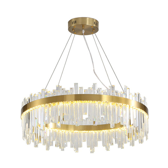 Gold Circle LED Chandelier Lamp - Postmodern Crystal Block - Multiple Sizes Available