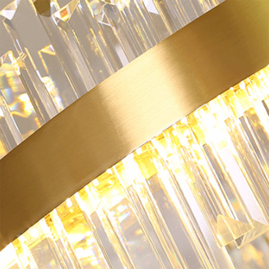 Gold Circle LED Chandelier Lamp - Postmodern Crystal Block - Multiple Sizes Available