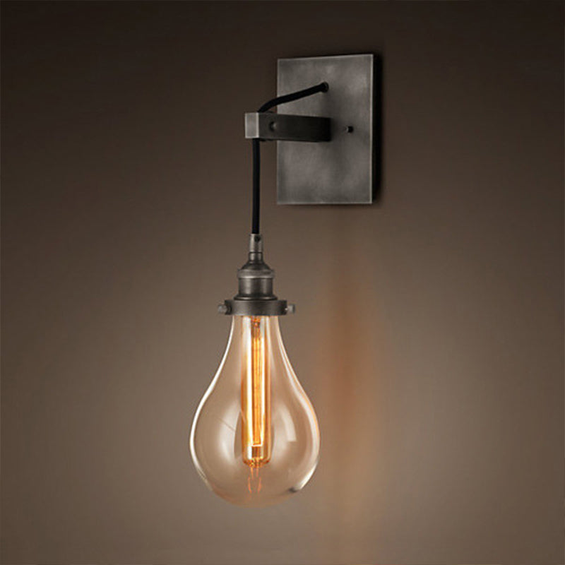 Industrial Black Wall Sconce with Clear Glass Shade and 1 Light for Living Room