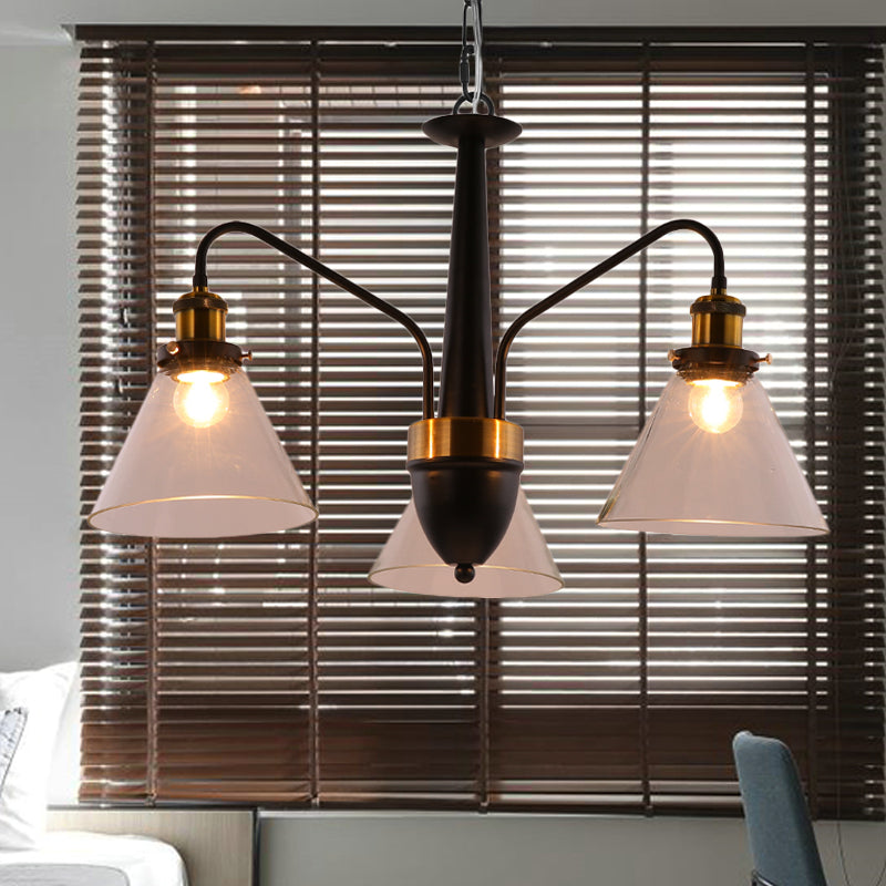 Traditional Black and Gold 3/5/6-Light Conical Chandelier Pendant with Clear Glass Shade