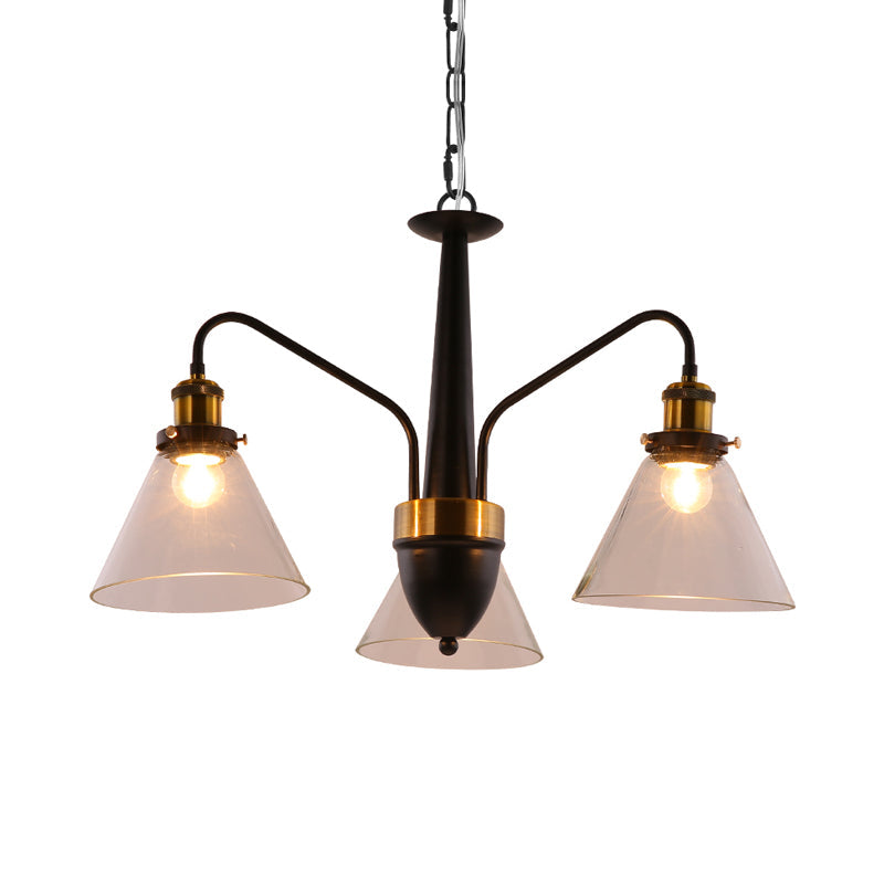 Traditional Black and Gold 3/5/6-Light Conical Chandelier Pendant with Clear Glass Shade