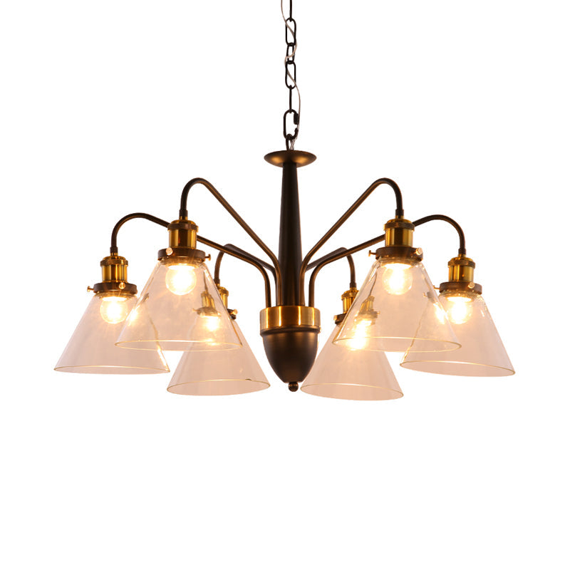 Traditional Black and Gold 3/5/6-Light Conical Chandelier Pendant with Clear Glass Shade