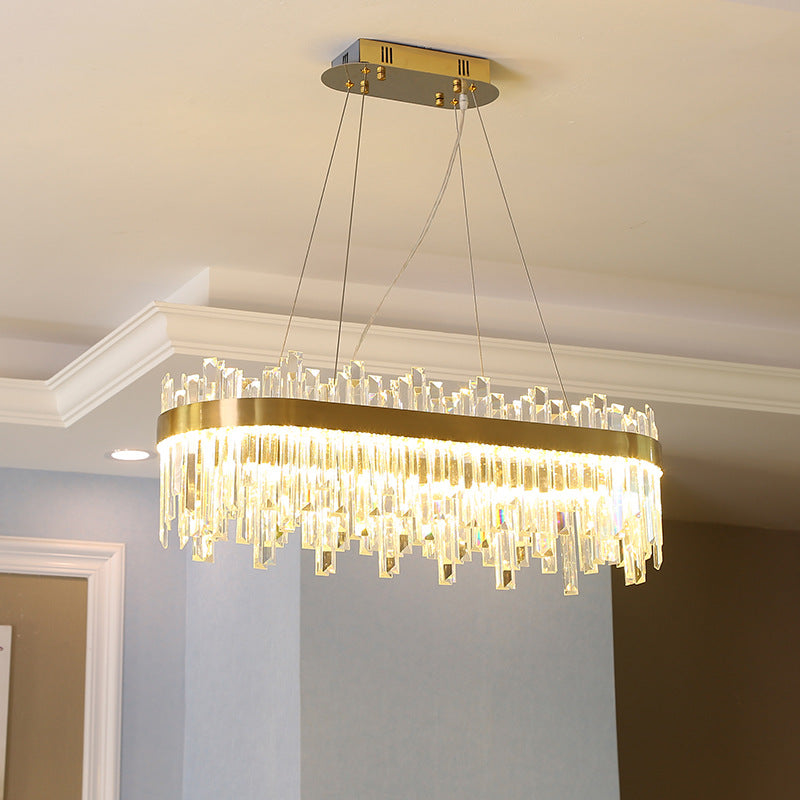 Gold Postmodern LED Chandelier with Crystal Rods - Oval Dining Room Hanging Lamp Kit