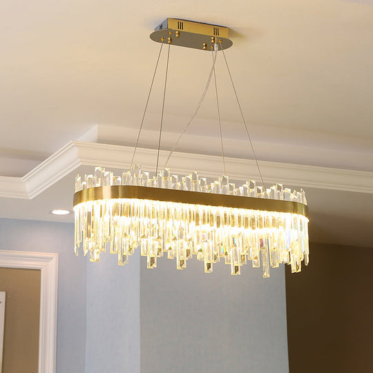 Gold Postmodern LED Chandelier with Crystal Rods - Oval Dining Room Hanging Lamp Kit