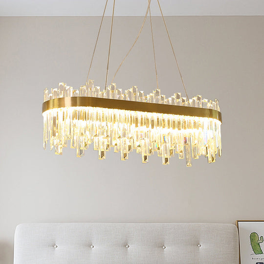 Gold Postmodern LED Chandelier with Crystal Rods - Oval Dining Room Hanging Lamp Kit