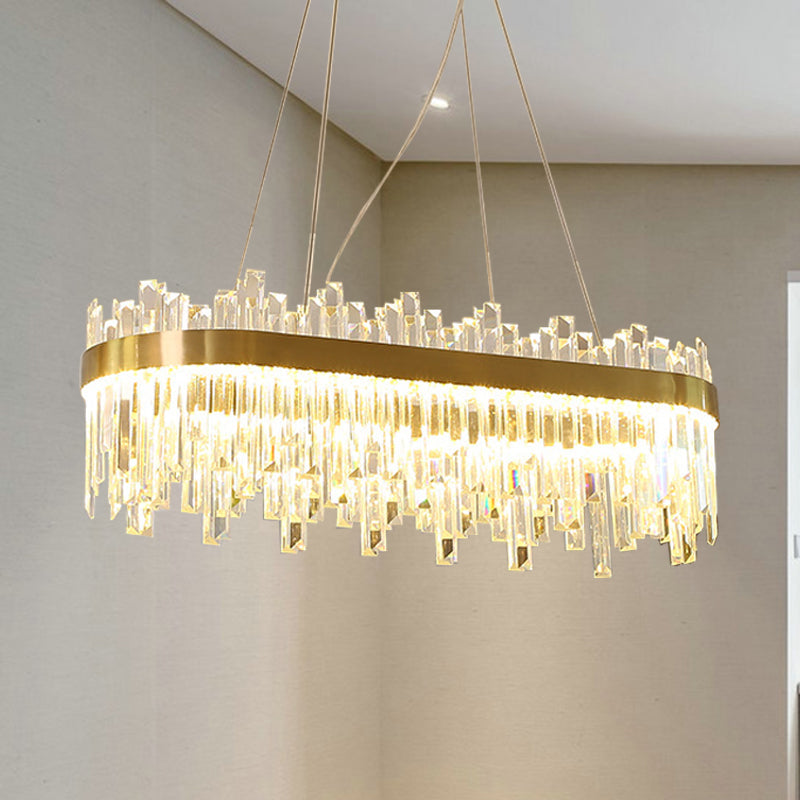 Gold Postmodern LED Chandelier with Crystal Rods - Oval Dining Room Hanging Lamp Kit