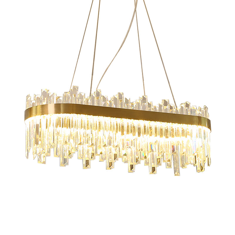 Gold Postmodern LED Chandelier with Crystal Rods - Oval Dining Room Hanging Lamp Kit