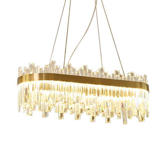 Gold Postmodern LED Chandelier with Crystal Rods - Oval Dining Room Hanging Lamp Kit